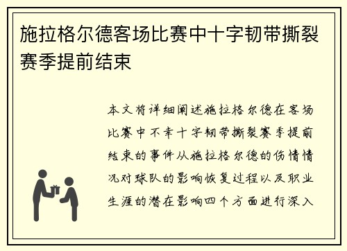施拉格尔德客场比赛中十字韧带撕裂赛季提前结束